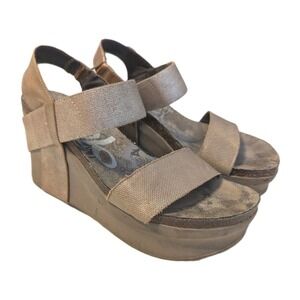 OTBT Women's Bushnell Wedge Sandals Leather Platform Metallic Gold Beige Size 9M